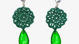 boucles oreilles vert en dentelle au crochet